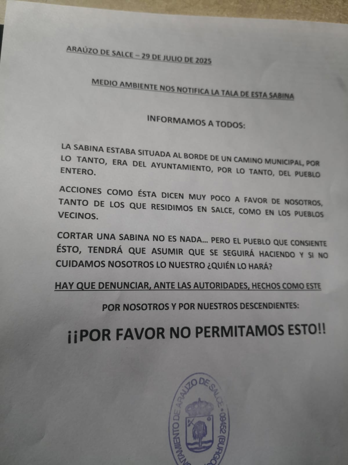 Corte de Sabina  - acto vandálico